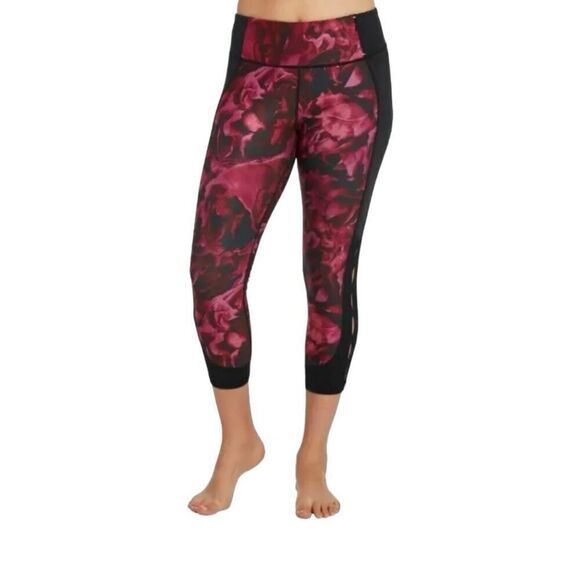 Calia mesh slit 7/8 legging Dusk Floral Woman’s Size Medium Black Pink Roses - Picture 2 of 8